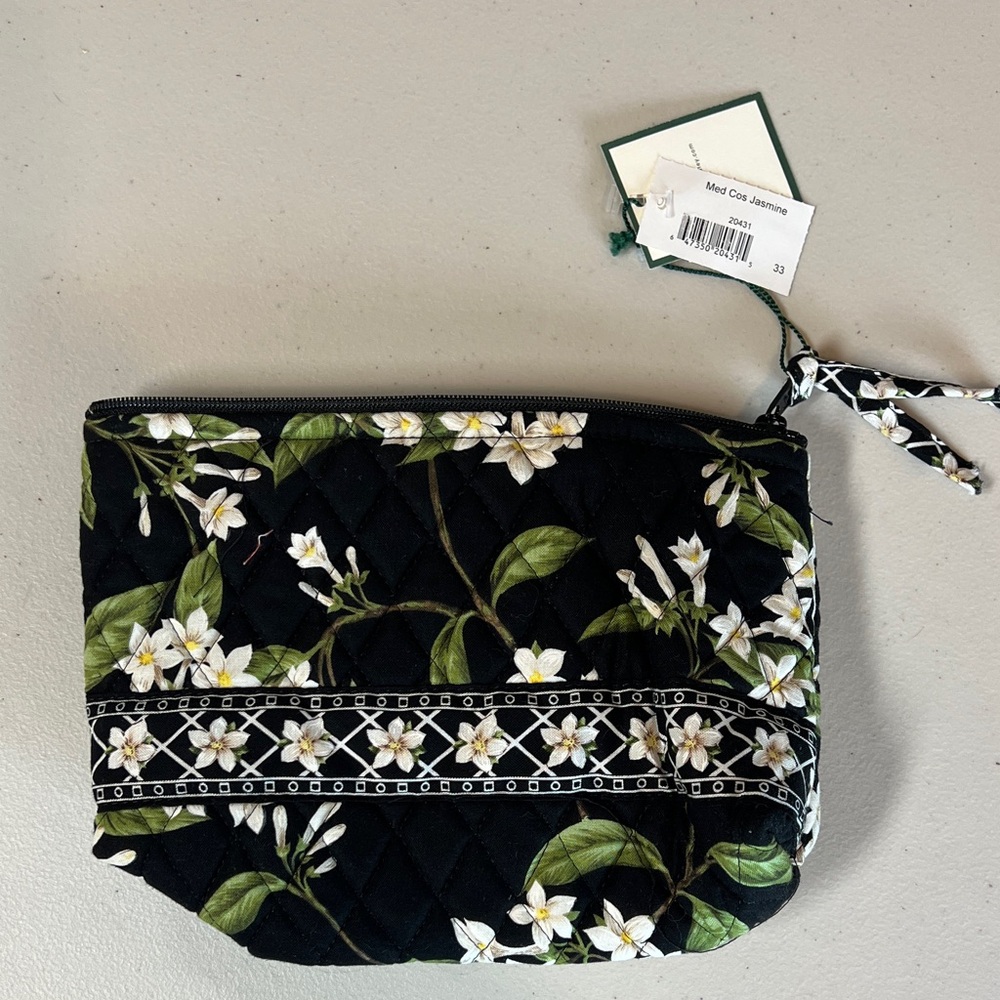 Vera Bradley Jasmine Black Floral Medium Cosmetic Bag NEW
